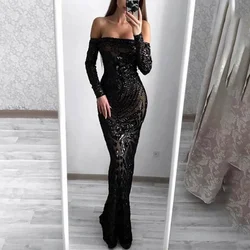 Off Shoulder Elegant Fishtail Dress Party Women Long Sleeve Embroidered White Dresses Woman Lace Evening Bride Smaid Vestidos