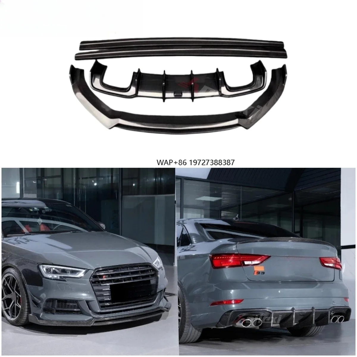 High Quality Real Carbon Fiber Front Lip Diffuser Side Skirts Body Kit for 8V A3 S3 RS3 LCI 2017-2020 Carbon Fiber Body Kit