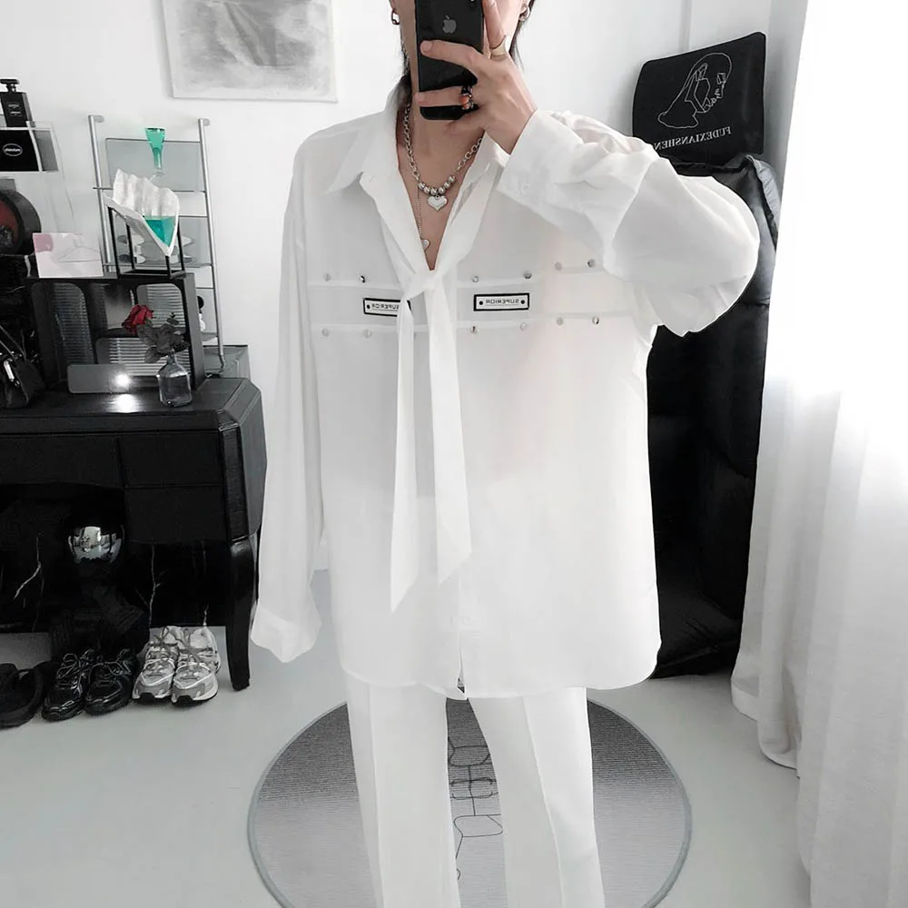 

Осенняя новая мужская лоскутная рубашка с длинными рукавами в американском стиле ретро, модный тренд, уличный хип-хоп, свободные повседневные нишевые мужские топы 2025