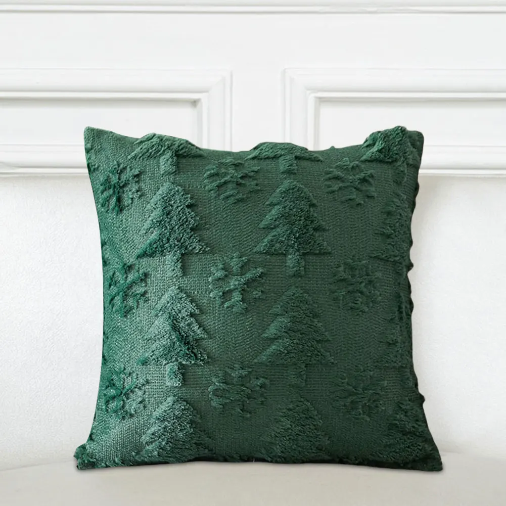 1Pack Christmas Tree Snowflake Throw Pillow Cover Shaggy Plush Pillowcase Sofa Cushion Cover Holiday Festivals Winter Home Decor