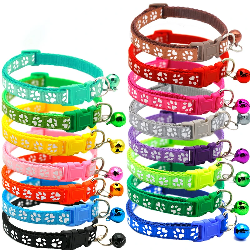 5Pc Colorful Cute Bell Collar Adjustable Buckle Cat Collar Pet Supplies Footprint Personalized Kitten Collar Small Dog Accessory