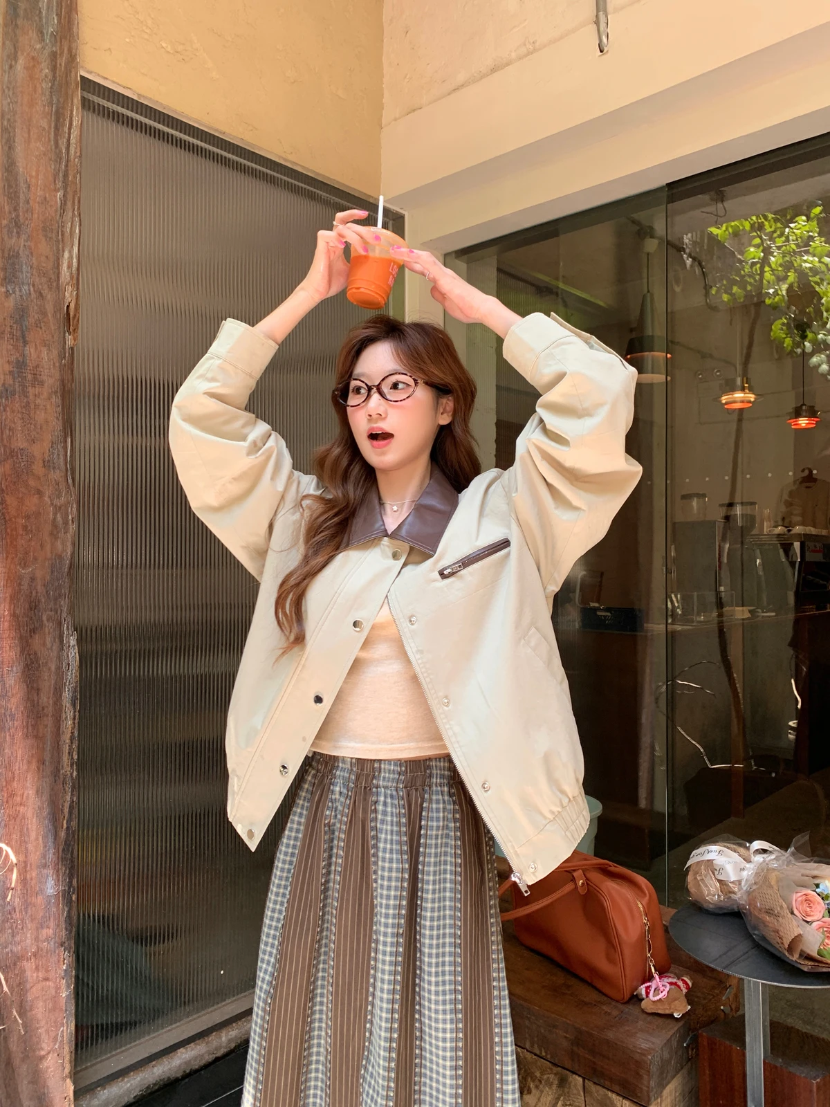 

Весна 2024, женская свободная рабочая одежда, тюнет, винтажный дизайн, теплый хлопковый воротник с кроликом и застежкой-молнией, цвет