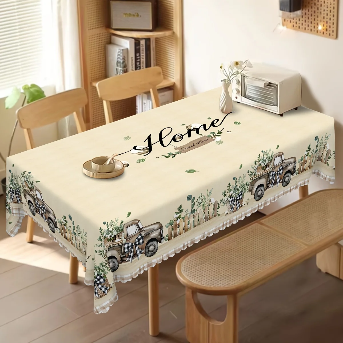 One tablecloth for a rural inn, featuring a retro truck bowtie leaf fence buffalo pattern designxzj