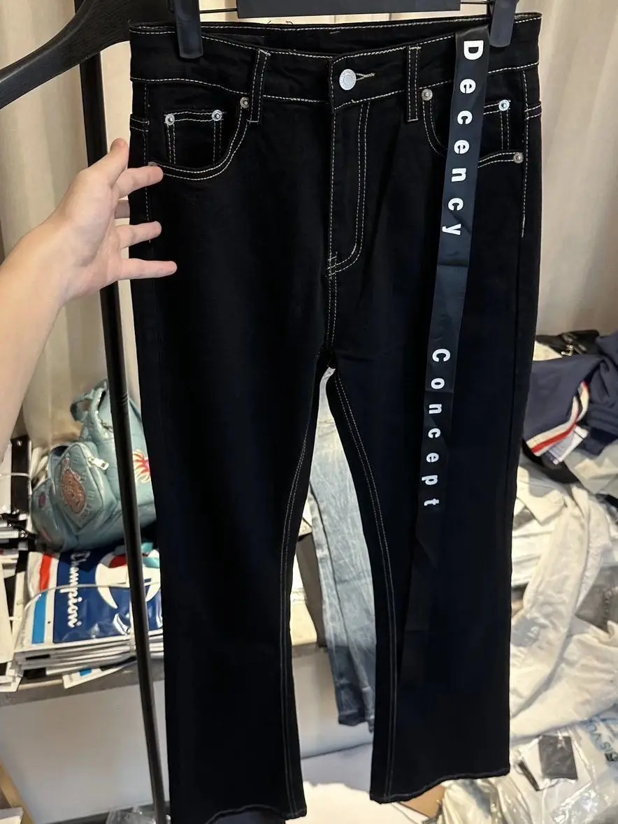 American High Street Letter Sash Flared Denim Jeans Men Women Popular Brand Slimming Luxury Long Pants Casual Loose Fit