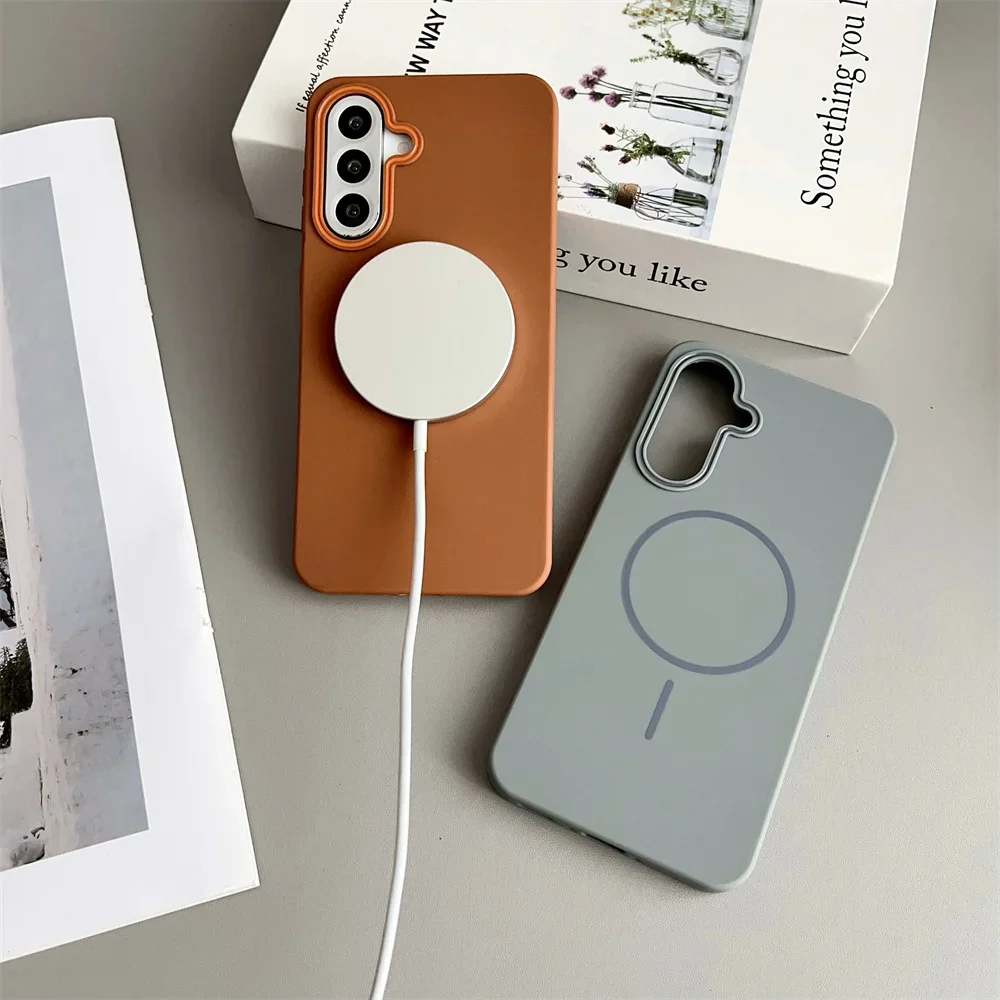 Simple For Magsafe Wireless Charging Phone Case for Samsung Galaxy S25 S24 Ultra S23 S22 A56 Matte Hit Color Lens Soft TPU Cover view 3