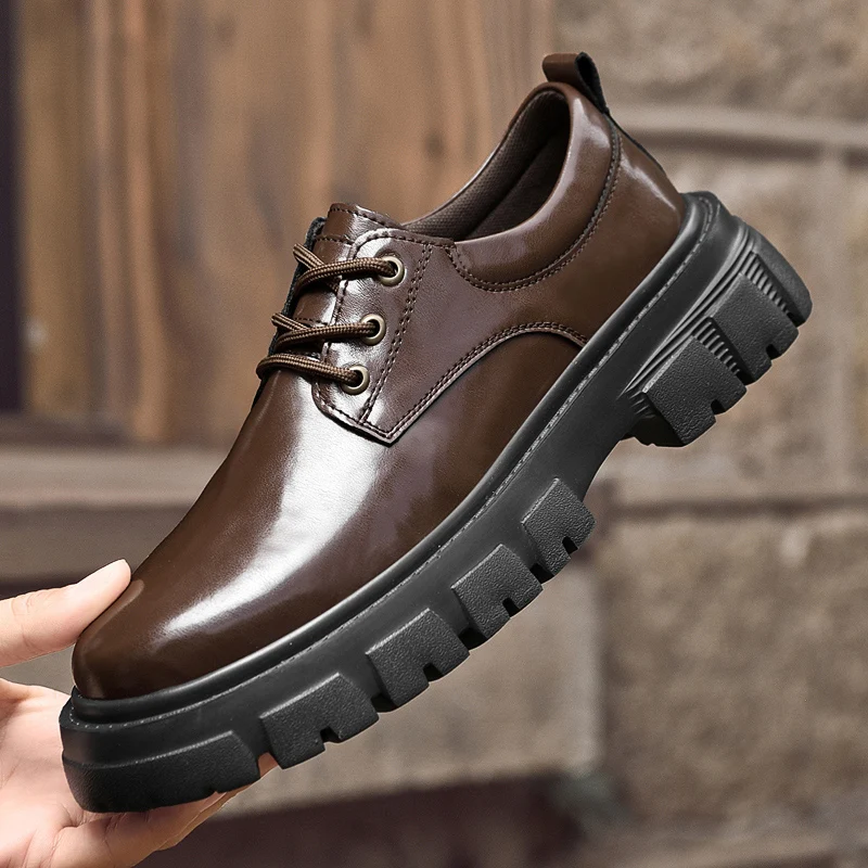 

Men Derby Shoes PU Thick Bottom Solid Color Comfortable Business Casual Men Shoes Size 38-46