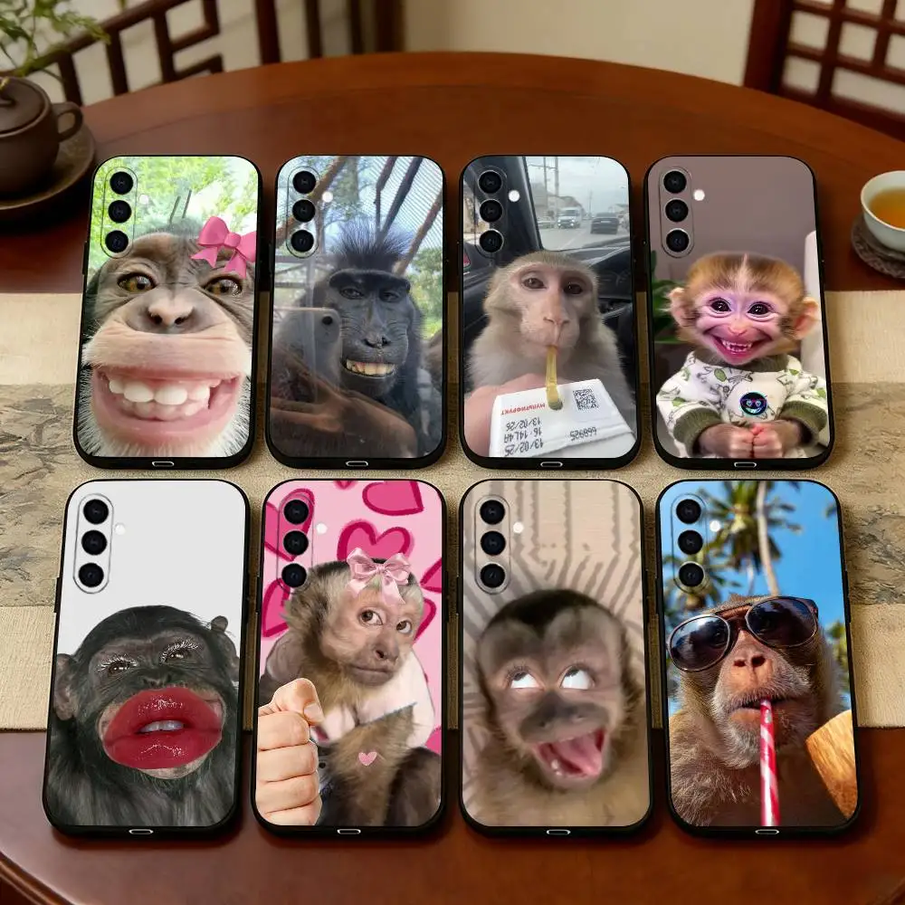 C-Cute F-Funny Monkey Phone Case For Samsung Galaxy A73,A72,A71,A70,A53,A52,A51,Others Soft Black Cover