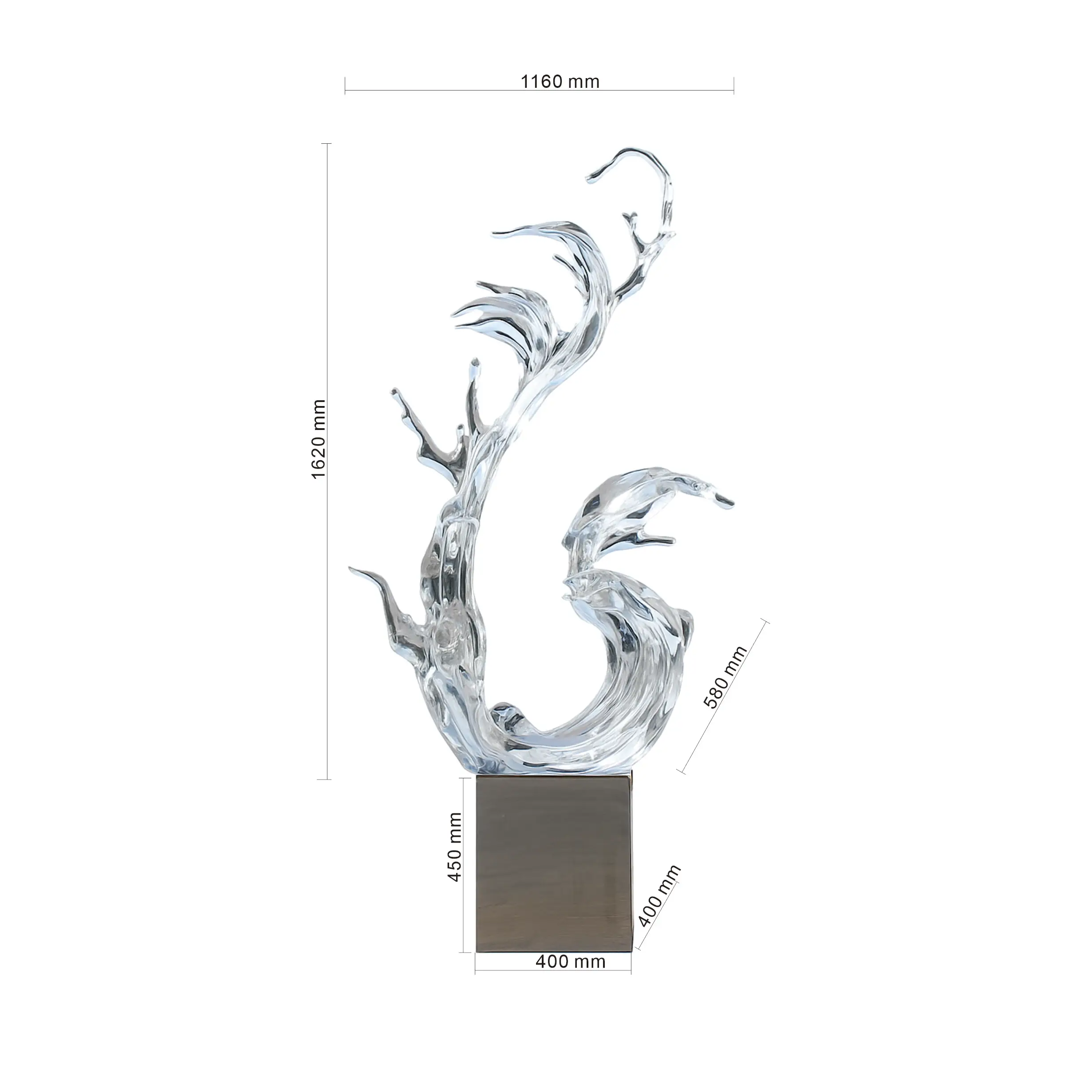 Custom Transparent Resin Wave Shape Art Sculpture Modern Indoor Home Entryway Decor Ornament