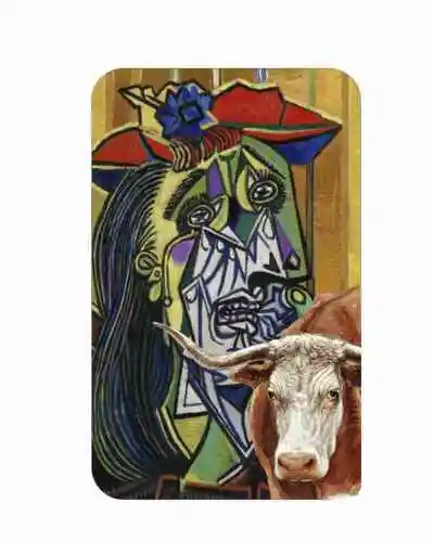 Tin Sign Picasso and a Longhorn Steer digital Fun Art Piece