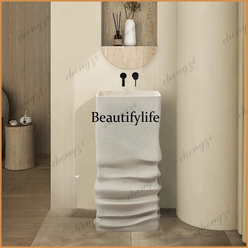 P37 Japanese Wabi-Sabi Style Column Basin Small Apartment Column Washbasin Home Balcony Floor-Standing Type