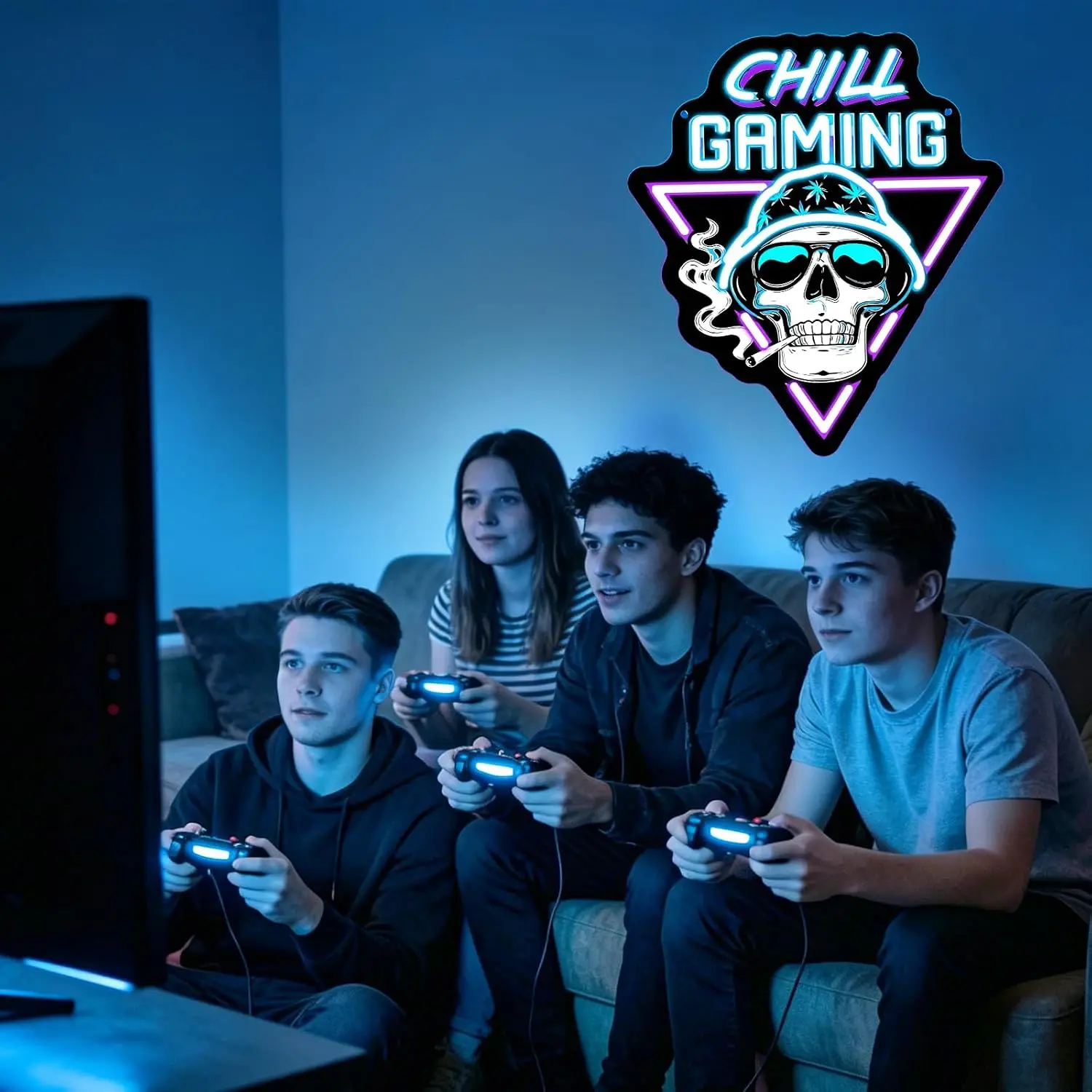  Chill Gaming Skull LED Neon Sign USB Powered Neon Light Bedroom Bar Cool Skeleton Retro Cyberpunk Style Decor Birthday Gift