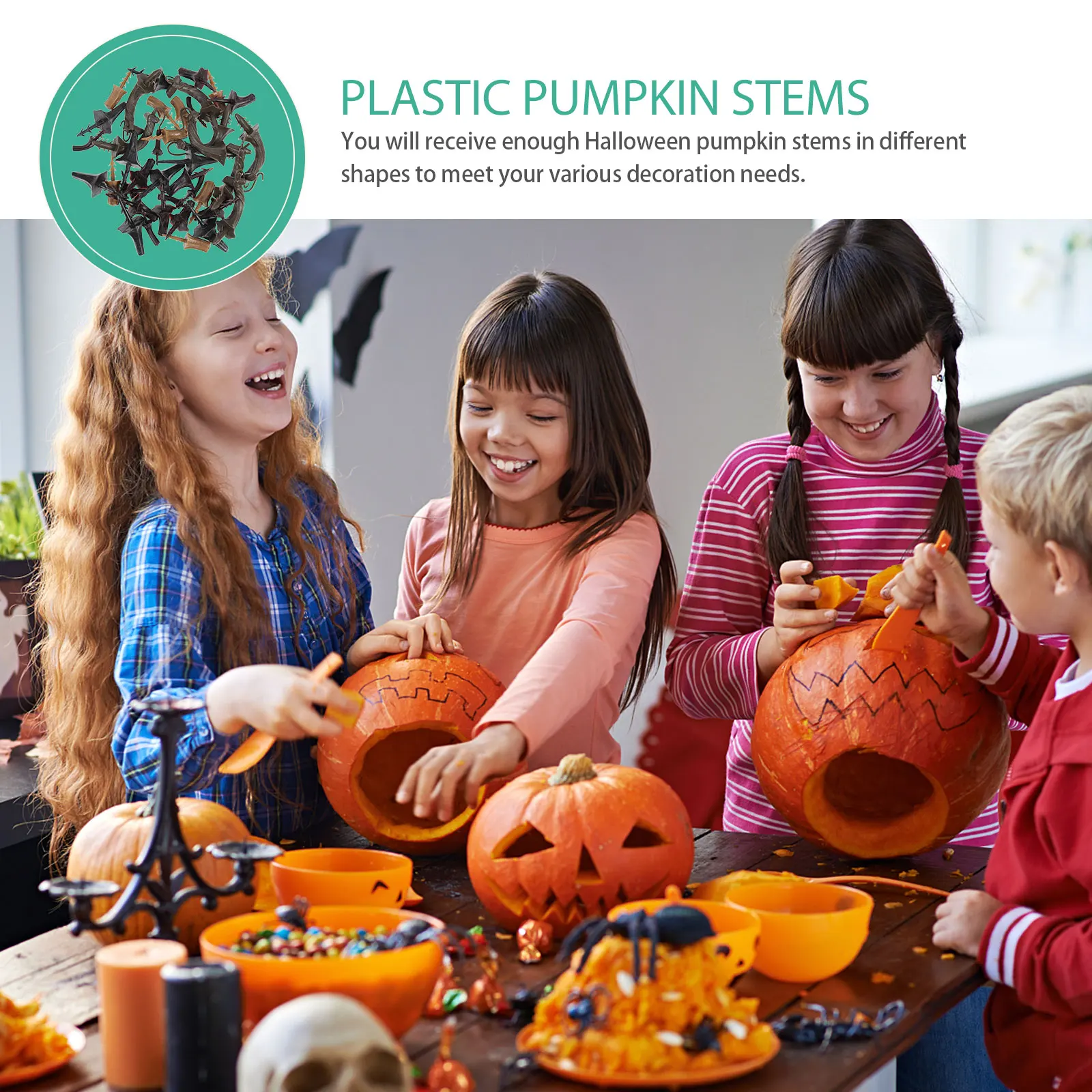 

40 Pcs Pumpkin Handle Accessories Plastic Pumpkins Craft Decor DIY Stems Crafts Simulation Miniature