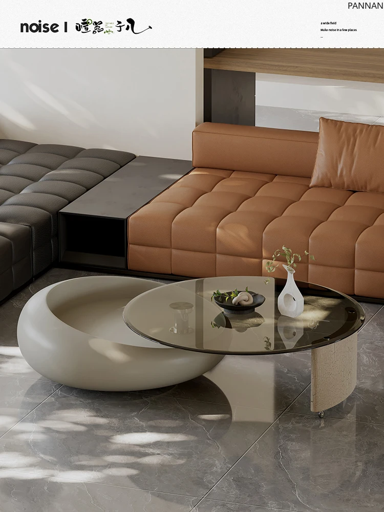 

Modern simple rotating coffee table living room small apartment round glass coffee table designer high sense