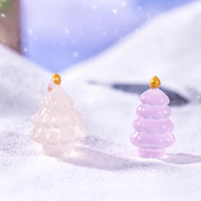 5Pcs Mini Luminous Tree Christmas Ornament Toys Fairy Garden Decor Snow Landscape Model Ornaments Children Favorite Toys