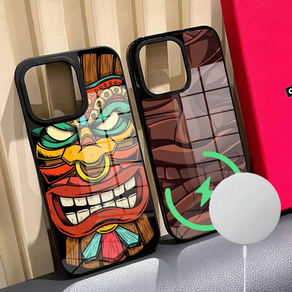 

Totem Sculpture Phone Case For Iphone 16 15 14 12 11 13 Pro Max Mini Puls Magnetic Glass Cover