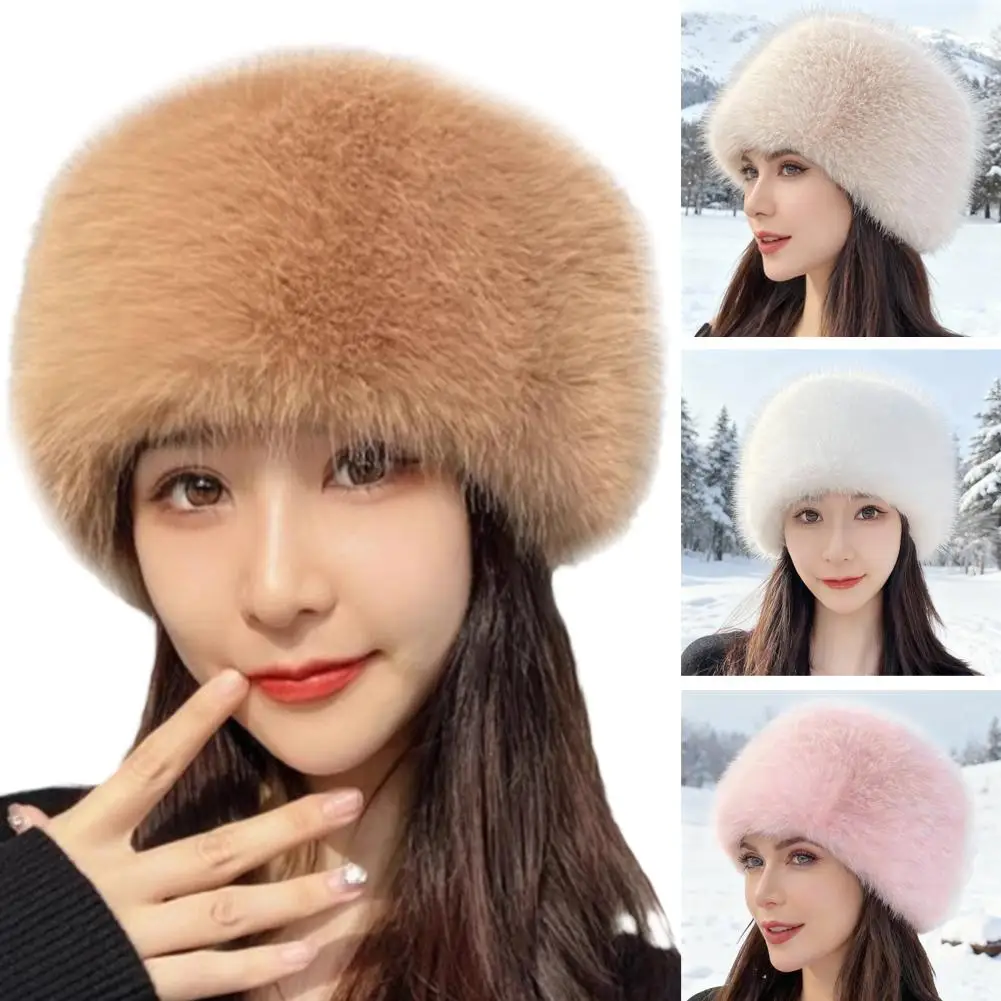 Smooth Plush Mongolian Fluffy Hat Round Top Fluffy Texture Fox Fur Hat Thickened Fur Ear Protection Plush Winter Hat