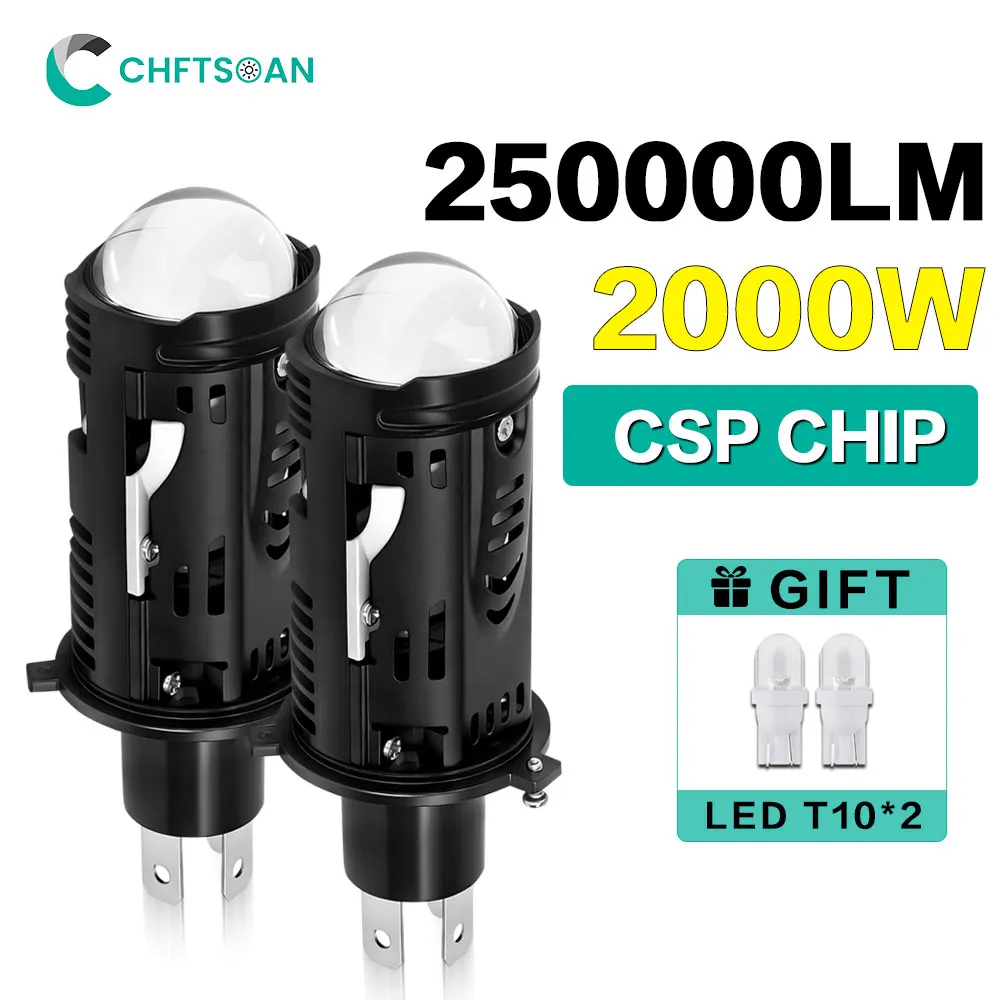 

Chftsoan H4 Светодиодный проектор Len Фара высокой мощности с электромагнитным клапаном 2000 Вт 250000LM CSP Автомото Фара 6000K 32V