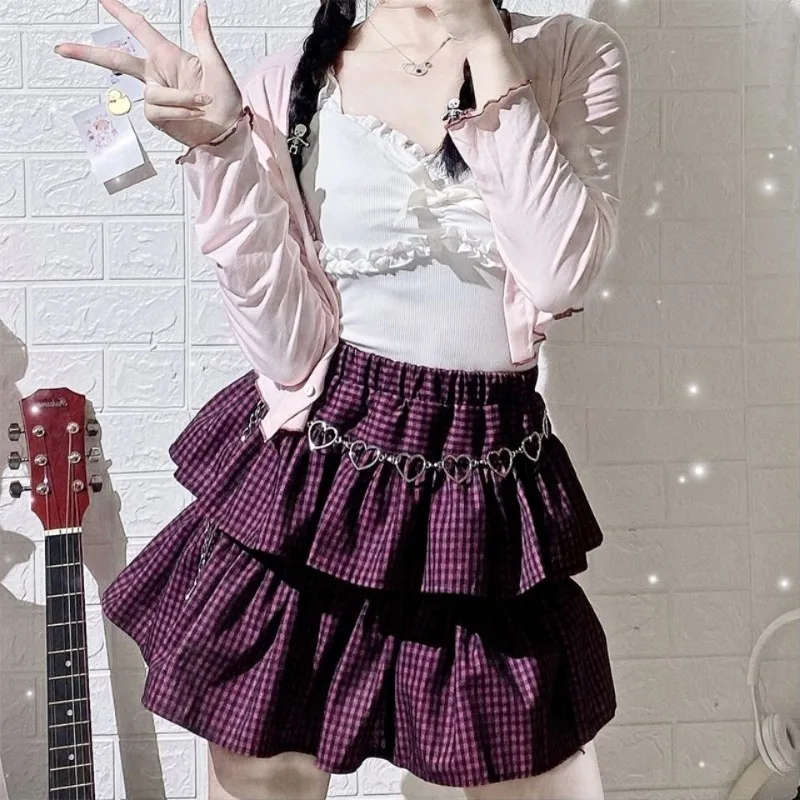 Y2k Spice Girl High Waist Mini Skirt Summer Sweet Pure Desire Style A-line Puff Skirt Sexy Ruffled Cake Skirt Women Daily Wear