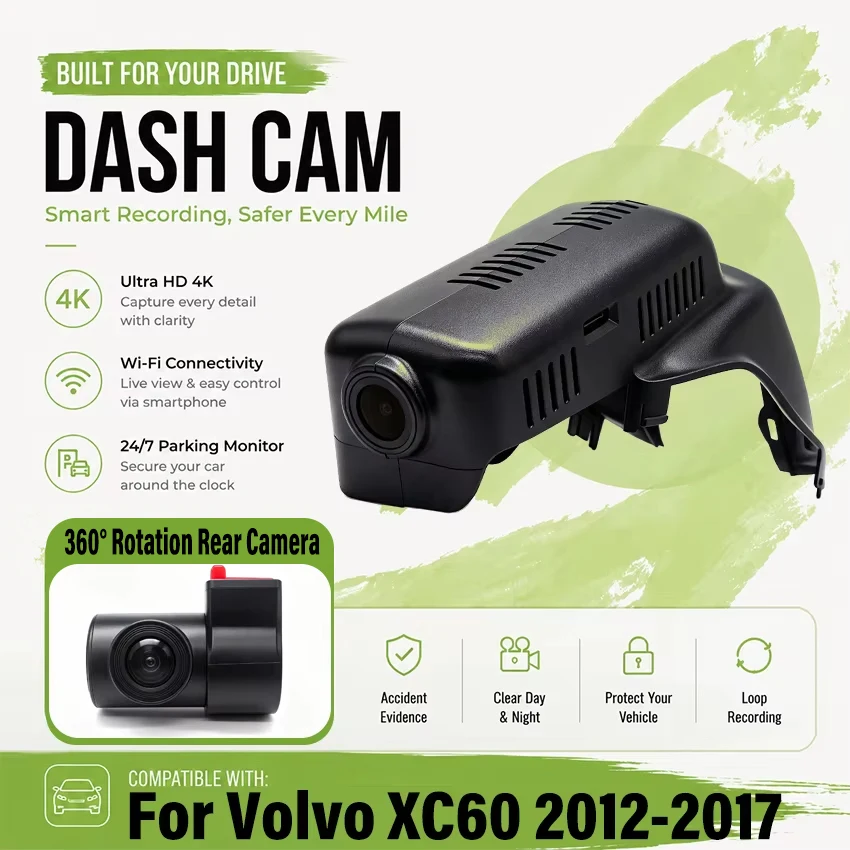 Dedicated 4K Dash Cam For Volvo XC60 2012-2017 Car Camera Recorder WiFi & APP HD Night Vision Plug and Play DashCam