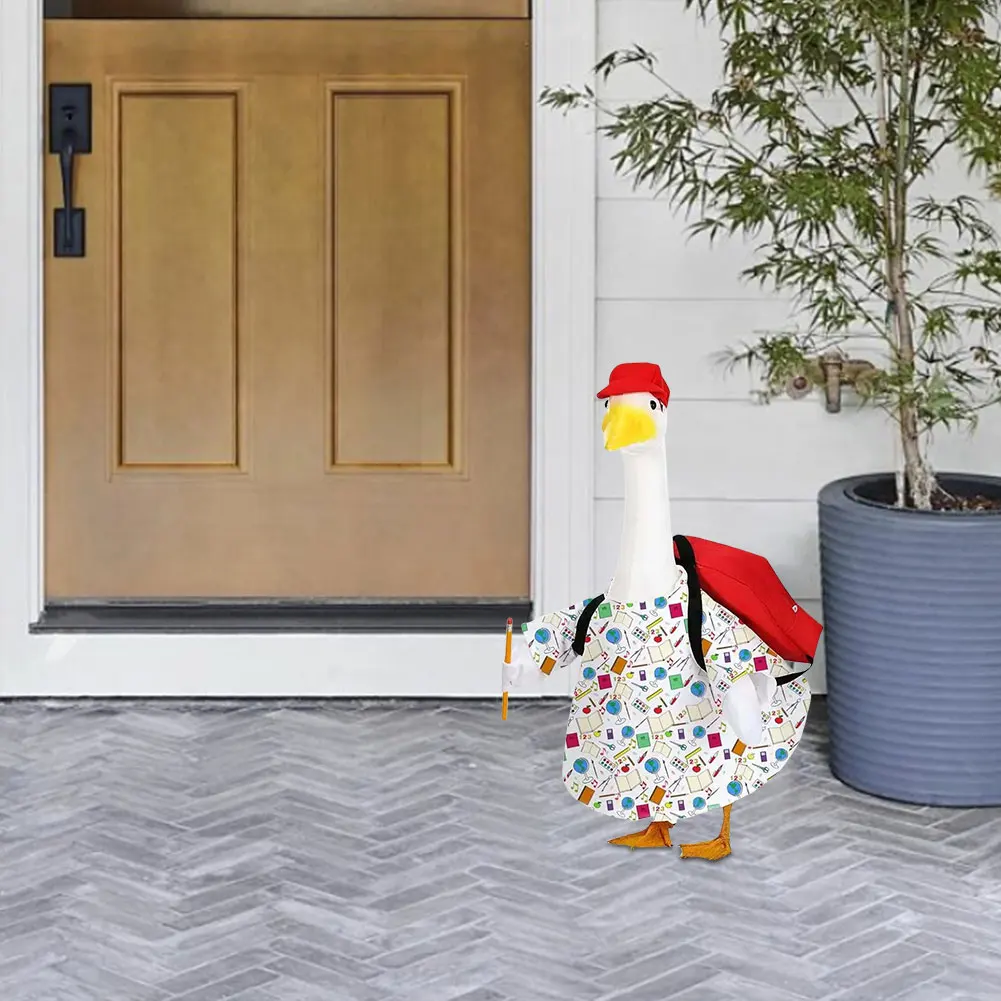 

1set Porch Goose Outfits with Schoolbag Cute Goose Statue First Day of School Costume Lawn Goose Clothes Set Outdoor Garden Deco