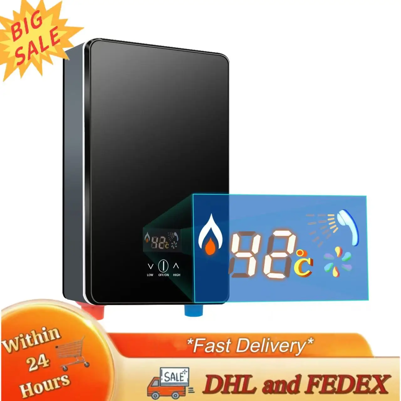 Chauffe-eau électrique 6500W 220V, température réglable, en acier inoxydable, avec écran LED