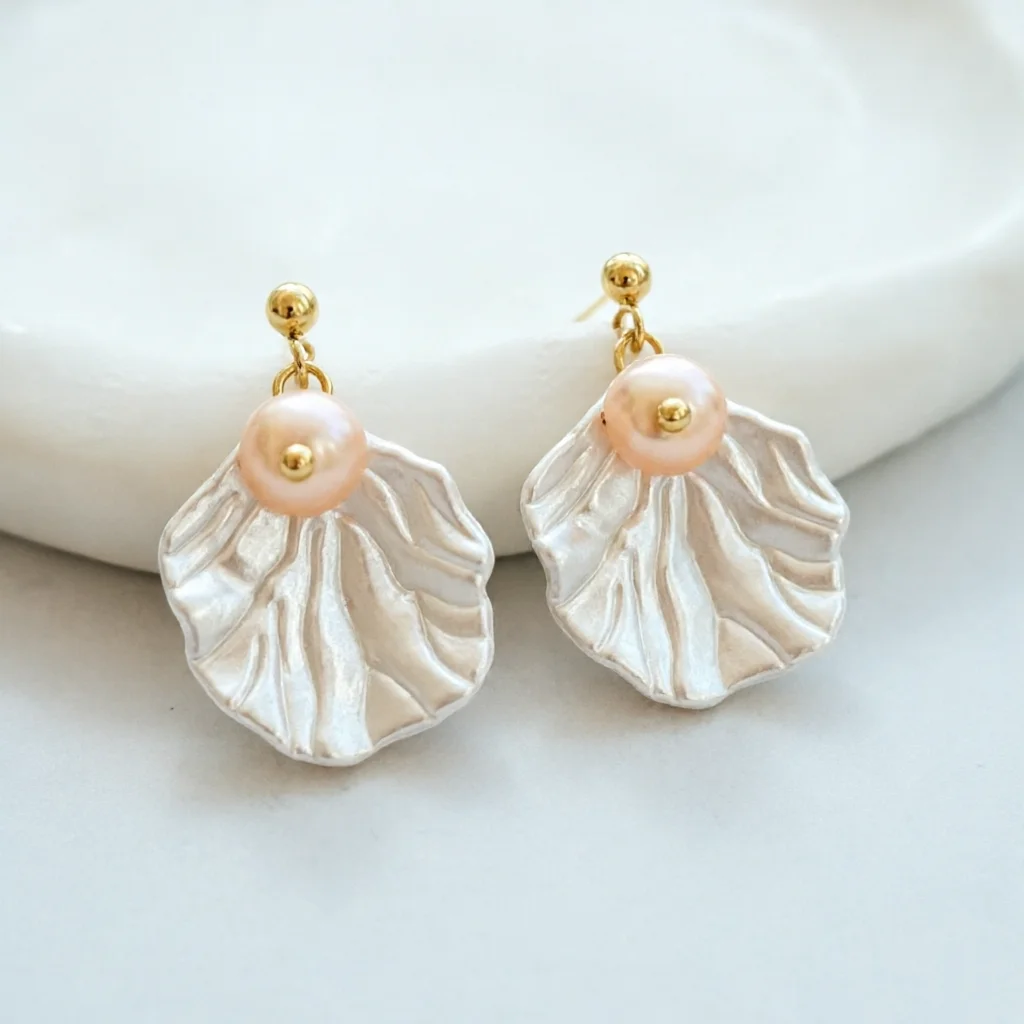 

JY ZuBo Natural Freshwater Pearl Stud Earrings Peach Color High Quality Elegant Fashion Jewelry for Women Wedding Party Gift