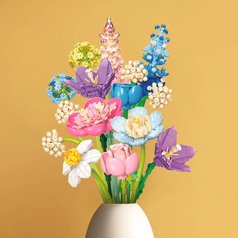 

865PCS Romantic Bouquets Building Bricks Sets Adult Creative Gift Ornament Home Decor DIY 3D Flower Botanical Blocks Model