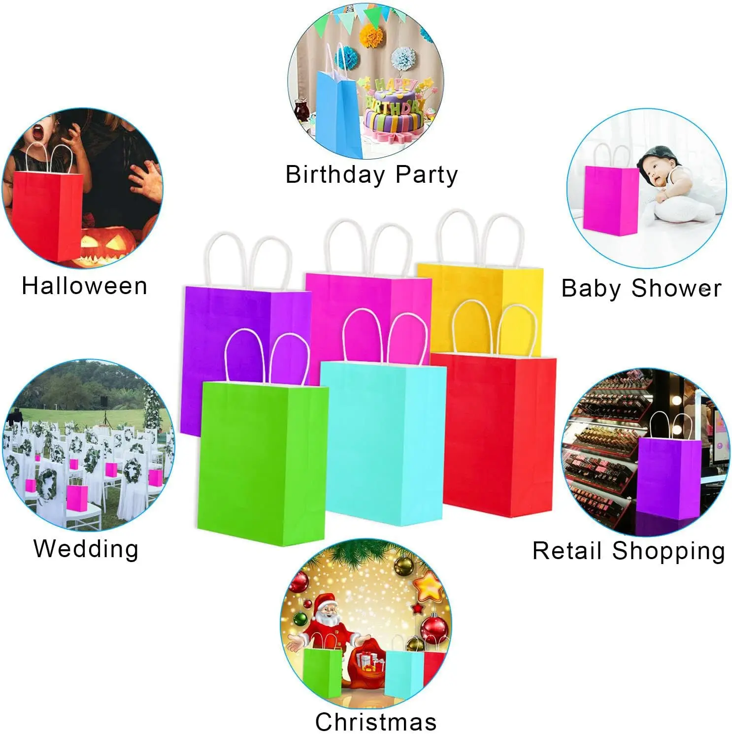 10/20/30pcs Gift Bags Kraft Paper Bags with Handles Colored Party Bulk Paper DIY Gift Bags for Birthday Wedding