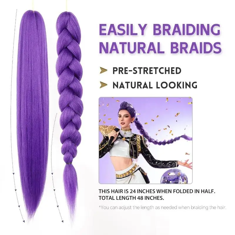 26inch Long Purple Braided KPOP Rumi Cosplay Wig Heat Resistant Synthetic Ponytail Braid Accessory