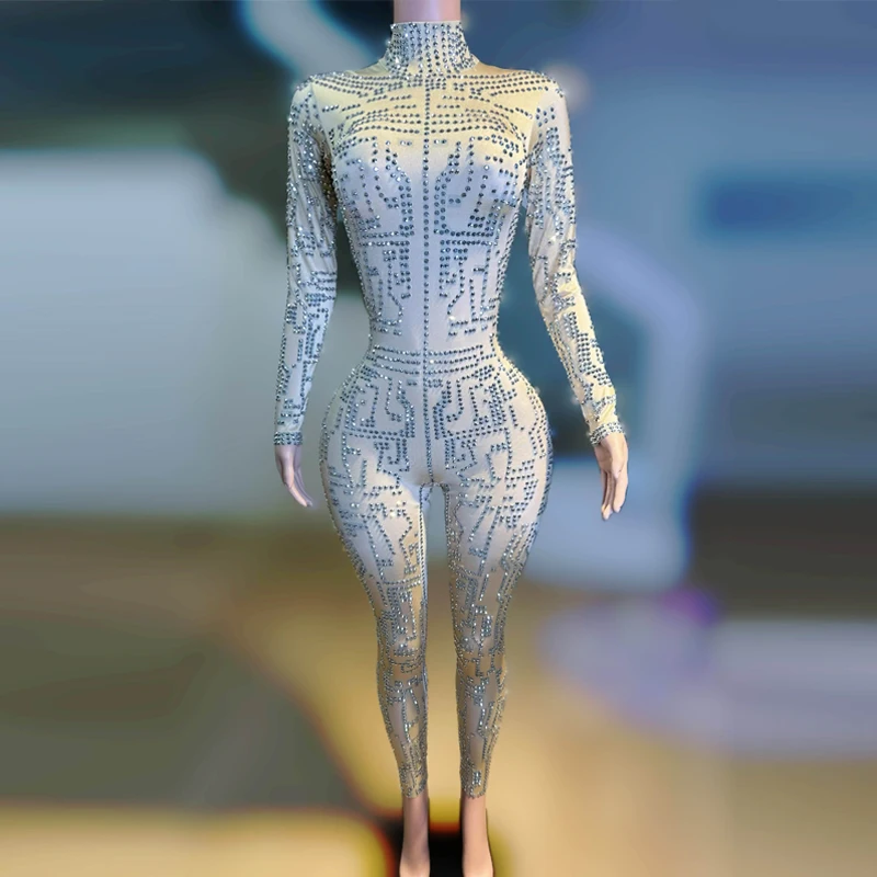 Bar Halloween Nachtclub DJ Rave Outfit Voller Strass Overall Frauen Jazz Kleidung Drag Queen Kostüm Bühne Rave Outfit XS8744