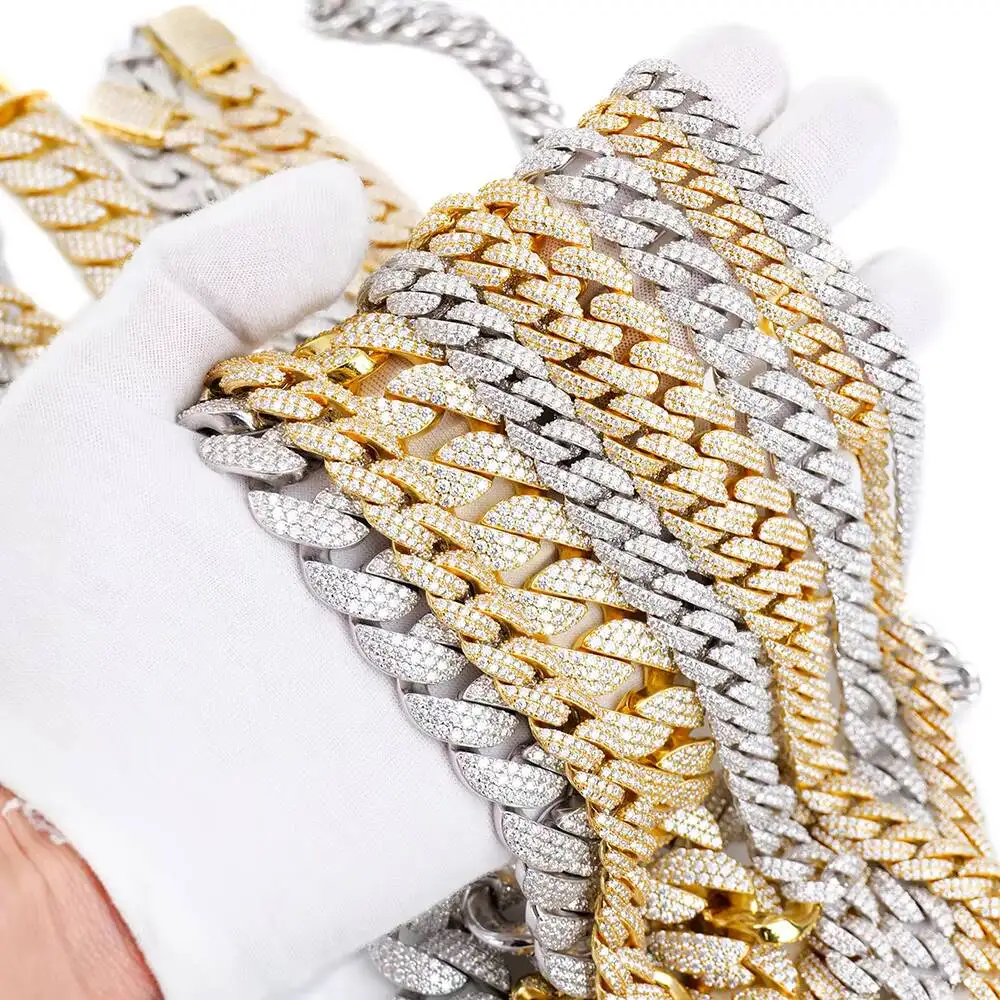 Fashion 8-20mm Width 18''20''22''24'' Length High Quality Hip-Hop Miami Arc Style 925Silver Iced Out Moissanite Cuban Link Chain