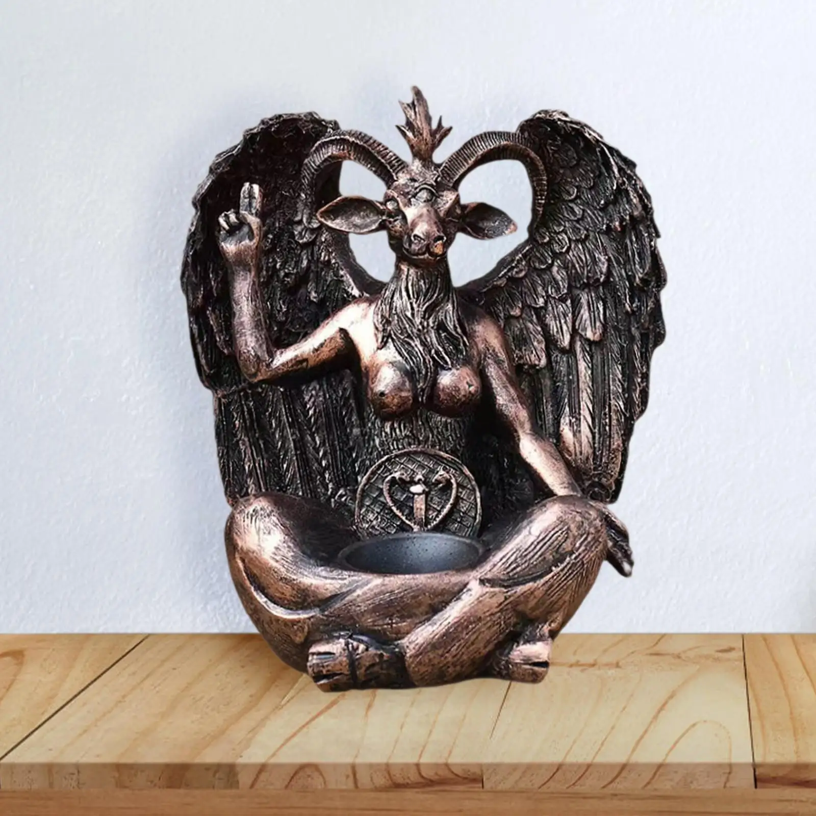 Baphomet on Pedestal Statue,Goat Statue,Gothic Occult Decor,Devil Baphomet Sitting Meditation Pose Baphomet Candlestick