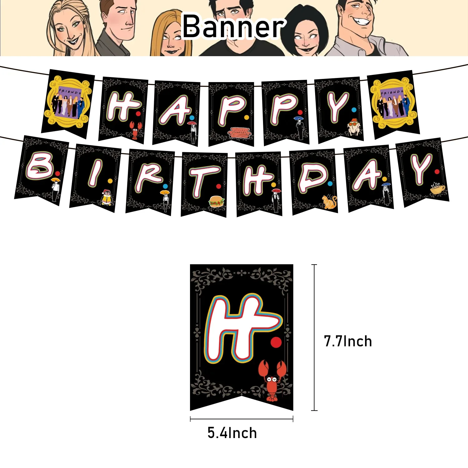 New 1set TV Show Friends Theme Party Supplies Balloons Flag Banner Cake Toppers Birthday Party Decoration Shower