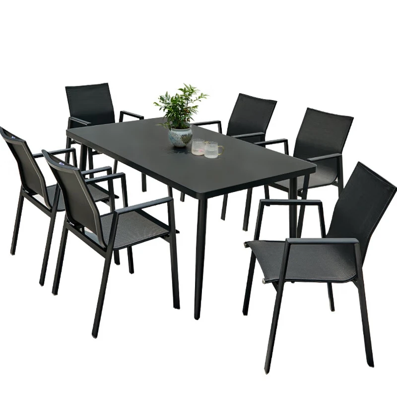 Outdoor tables and chairs, courtyard open-air, modern simple furniture, outdoor casual black table and chair combination