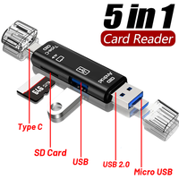 5 In 1 Multifunction USB 3.0 Type C USB Micro USB SD TF Memory Card Reader for Android IPhone Computer Dock OTG Type C Adapter