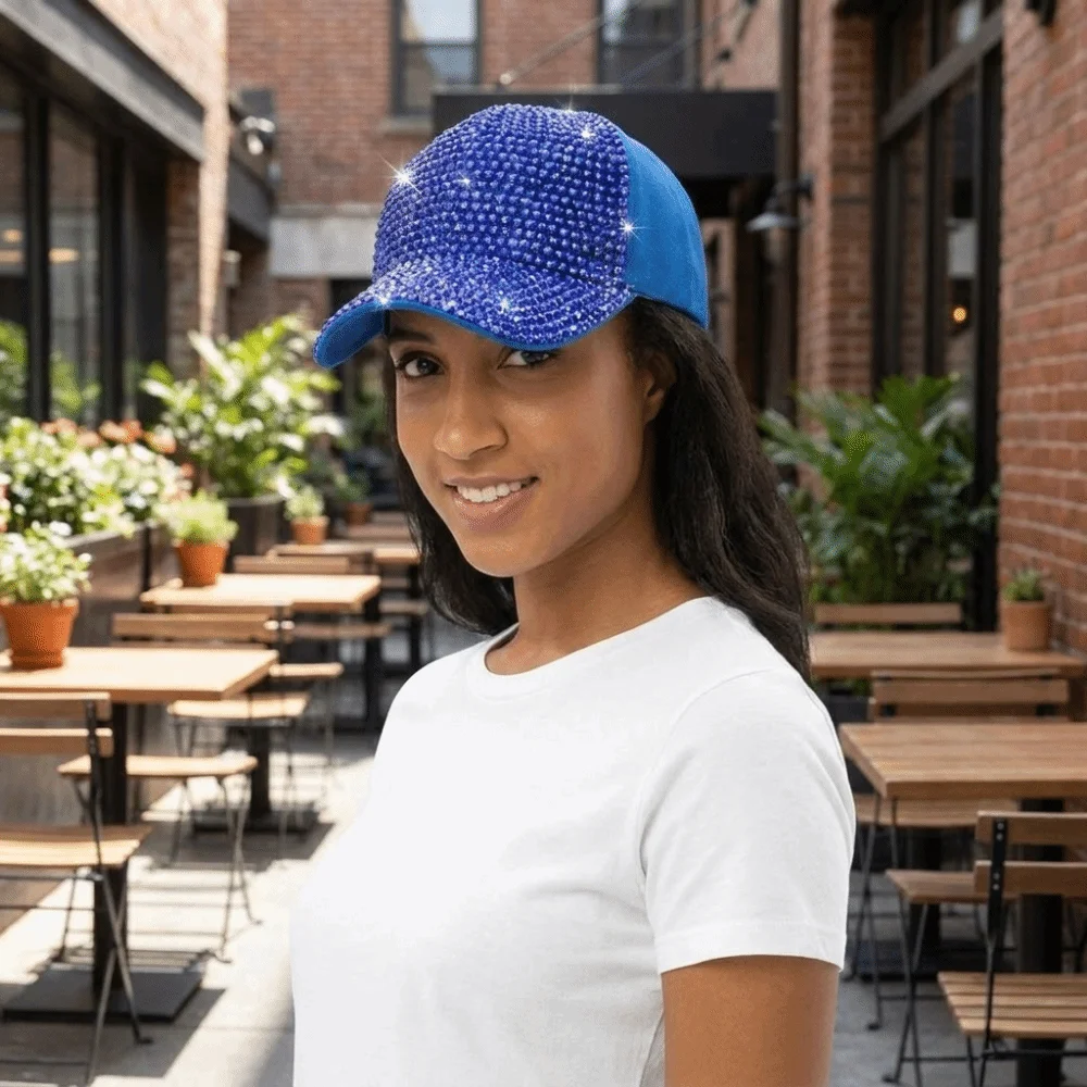 Solid Color Rhinestones Baseball Cap Adjustable Peaked Cap Sunscreen Sun Hat Korean Style Bling Bling Sunshade Peaked Cap Summer