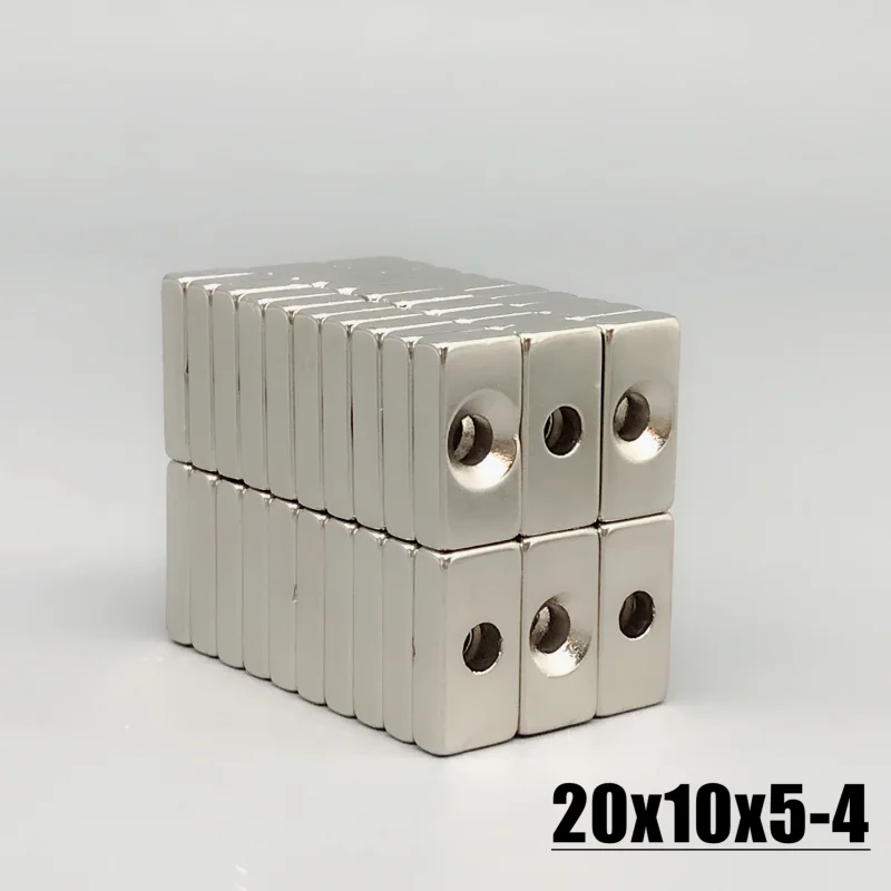 5-100Pcs 20x10x5-4mm Neodymium Material NdFeB N35 Magnets Strong Block magnet 20*10*5 Hole 4mm Magnetic Materials Imanes