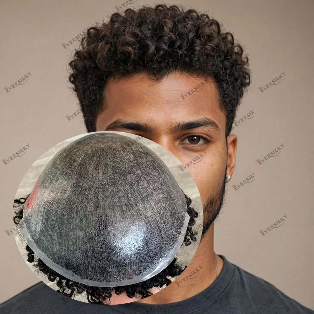 

Натуральная линия волос, необнаружимая тонкая кожа, человеческие волосы, вьющийся стиль, мужской парик, облысение, каштановые человеческие волосы, 15 мм, замена вьющихся волос