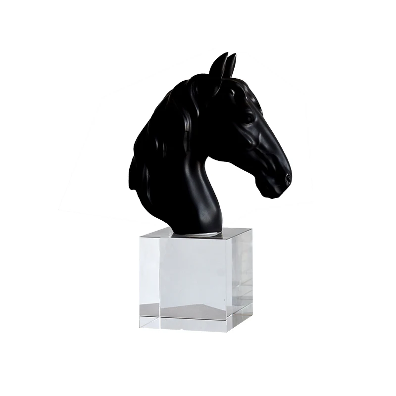 QZT رأس الحصان كريستال قاعدة زخرفة Bookend الفن النحت تلفزيون خزانة الديكور