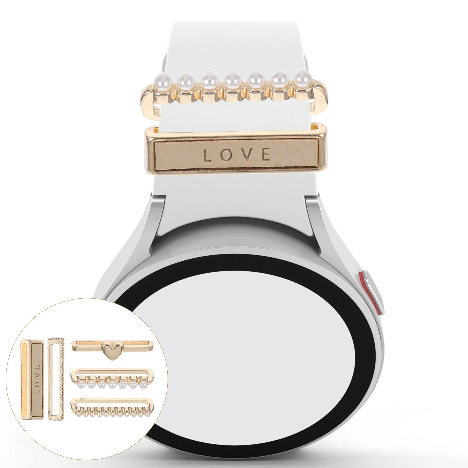

5pcs Watch Band Charms Decorative Silicone Watchband Rings For Smartwatch Strap Elegant Wristband Ornaments Watch Replacement