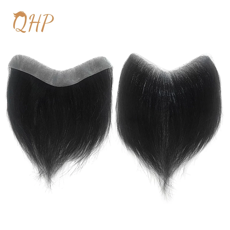 QHP Hair Toupee Men\'s Capillary Prosthesis Handmade Wig for Men PU Front Hairline Real Human Hair Hairpiece System 100% Density