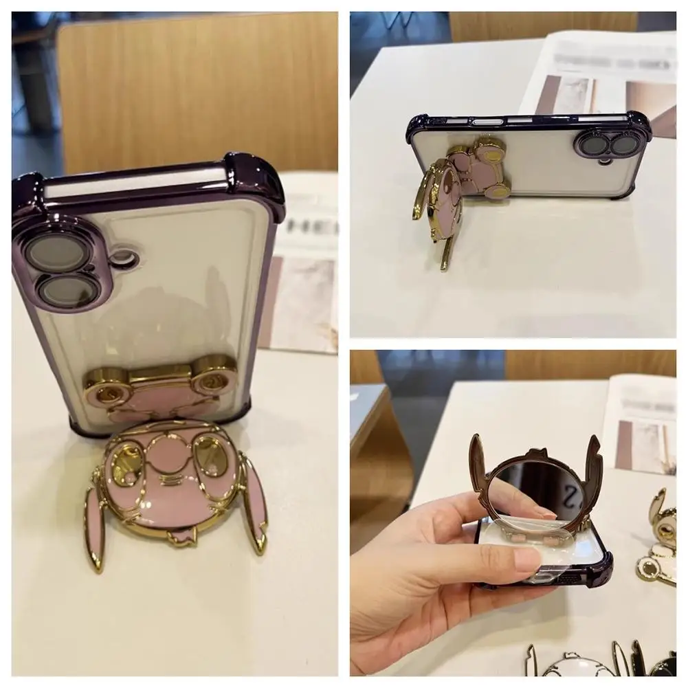 3D Cartoon Doll Back Sticker Phone Holder With Makeup Mirror Desktop Practical Horizontal And Vertical Portable Stand Accepssory