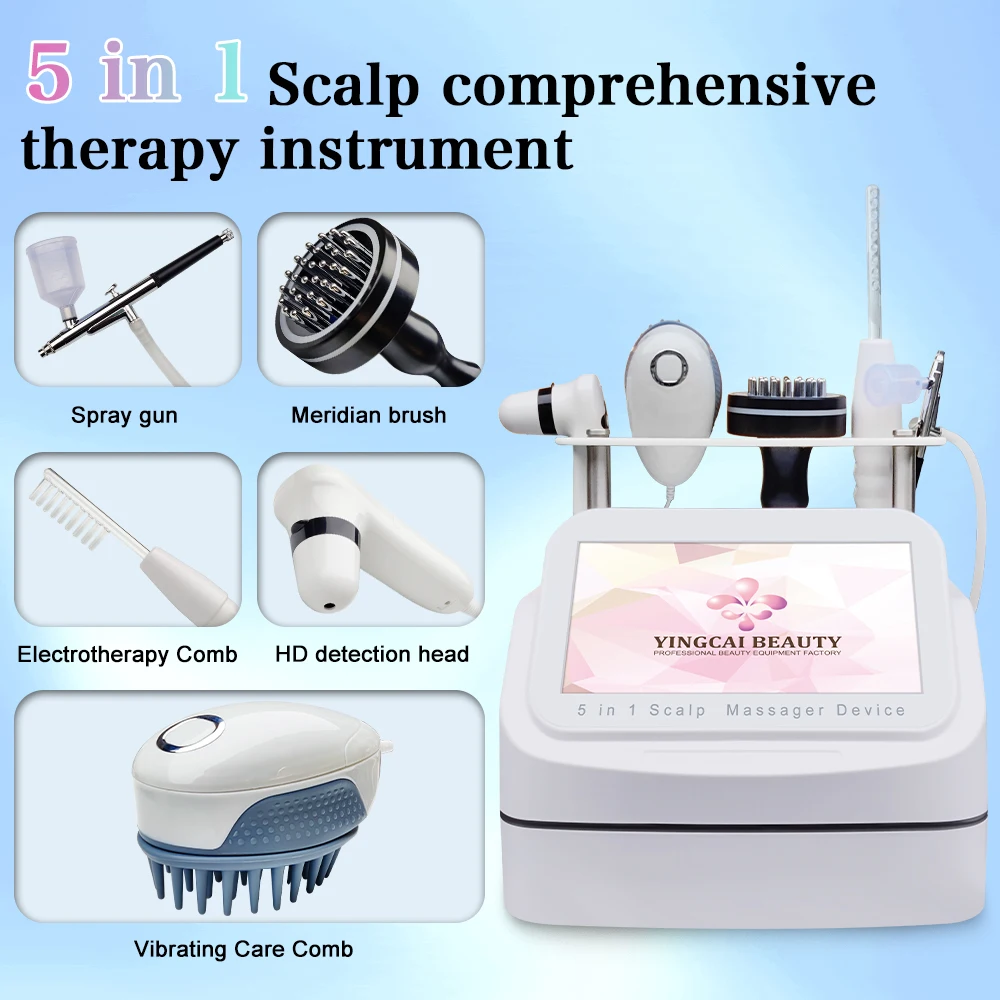 2025年最新 5 in 1 ヘア頭皮マッサージャー（スキンアナライザー付き）サロン スパ 薄毛ケア＆頭皮トリートメント LED育毛