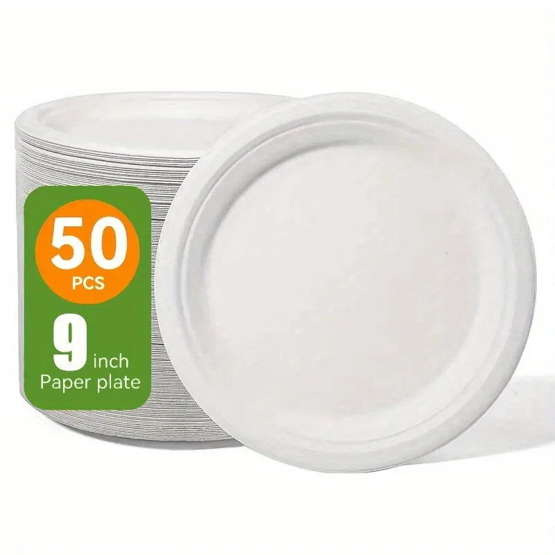 Assiettes rondes jetables, 50 pièces, plats de cuisine jetables, Barbecue, pâtes, salade, nouilles, Desserts, assiettes circulaires en papier pour Restaurant