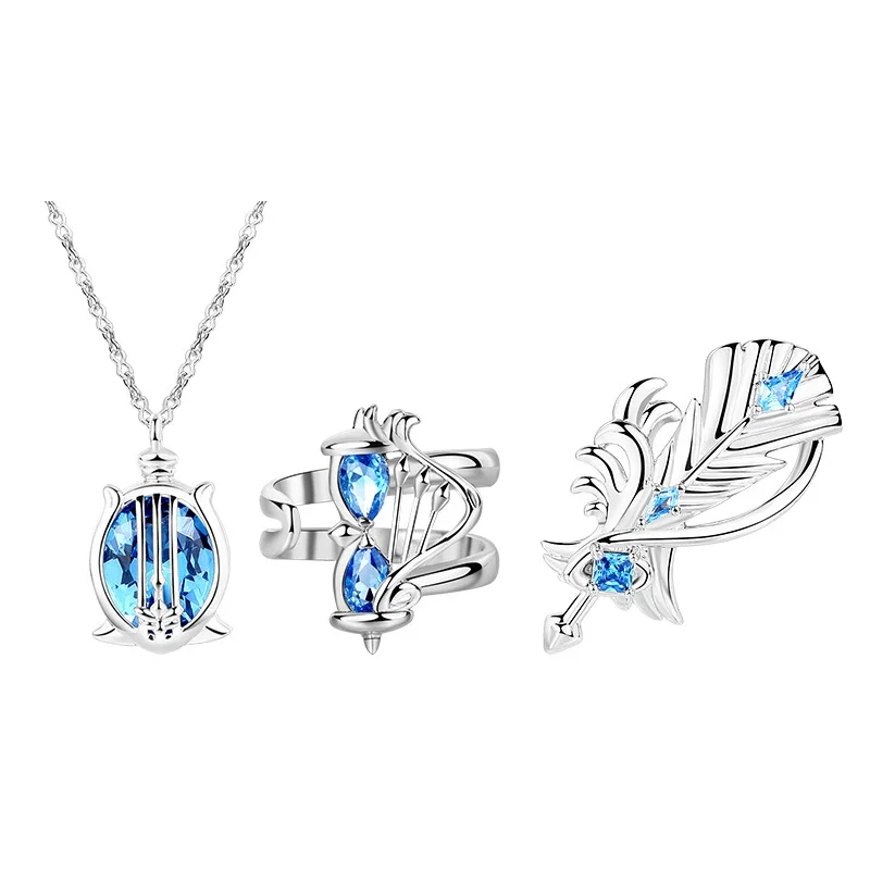 

Game Genshin Impact Wandering Earth Orchestra Jewelry Anime Cosplay Platinum Necklace Ring Brooch Zircon Girl Accessories Set
