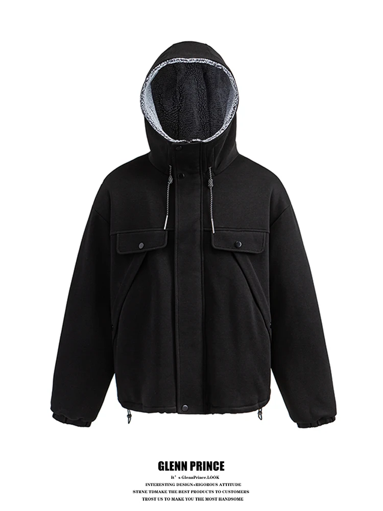 

Мужская утепленная куртка GPstudio из хлопка с капюшоном, ветрозащитная, винтажная, из овечьего флиса, теплая, для защиты от холода, с длинными рукавами