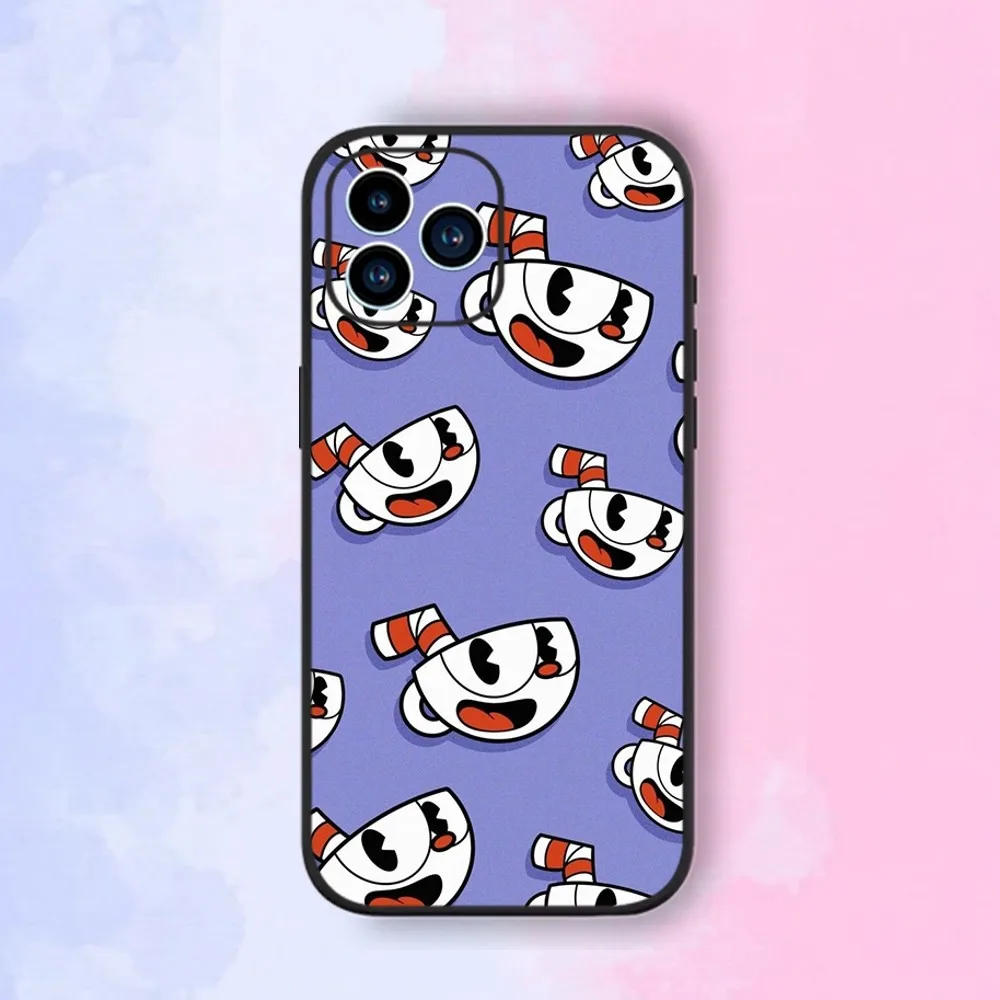 Game Cuphead Mugman Phone Case For iPhone 15,14,13,12,11,XS,XR,X,8,7,Pro,Max,Plus,mini Silicone Black Cover