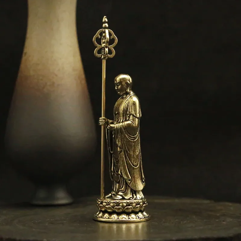 New Brass Ksitigarbha Bodhisattva Figurine Desktop Zen Decor Small Feng Shui Statue for Office Living Room