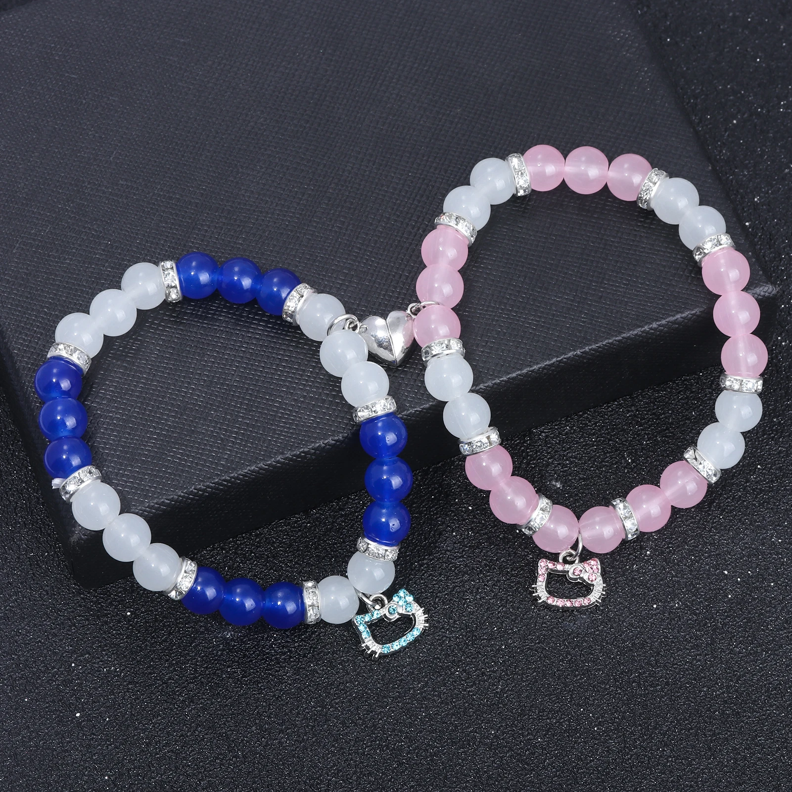 Gothic Cat Animal Beaded Bracelet Creative Heart Magnetic Matching Couple Bracelets for Women Men Halloween Jewelry Accessories image 2