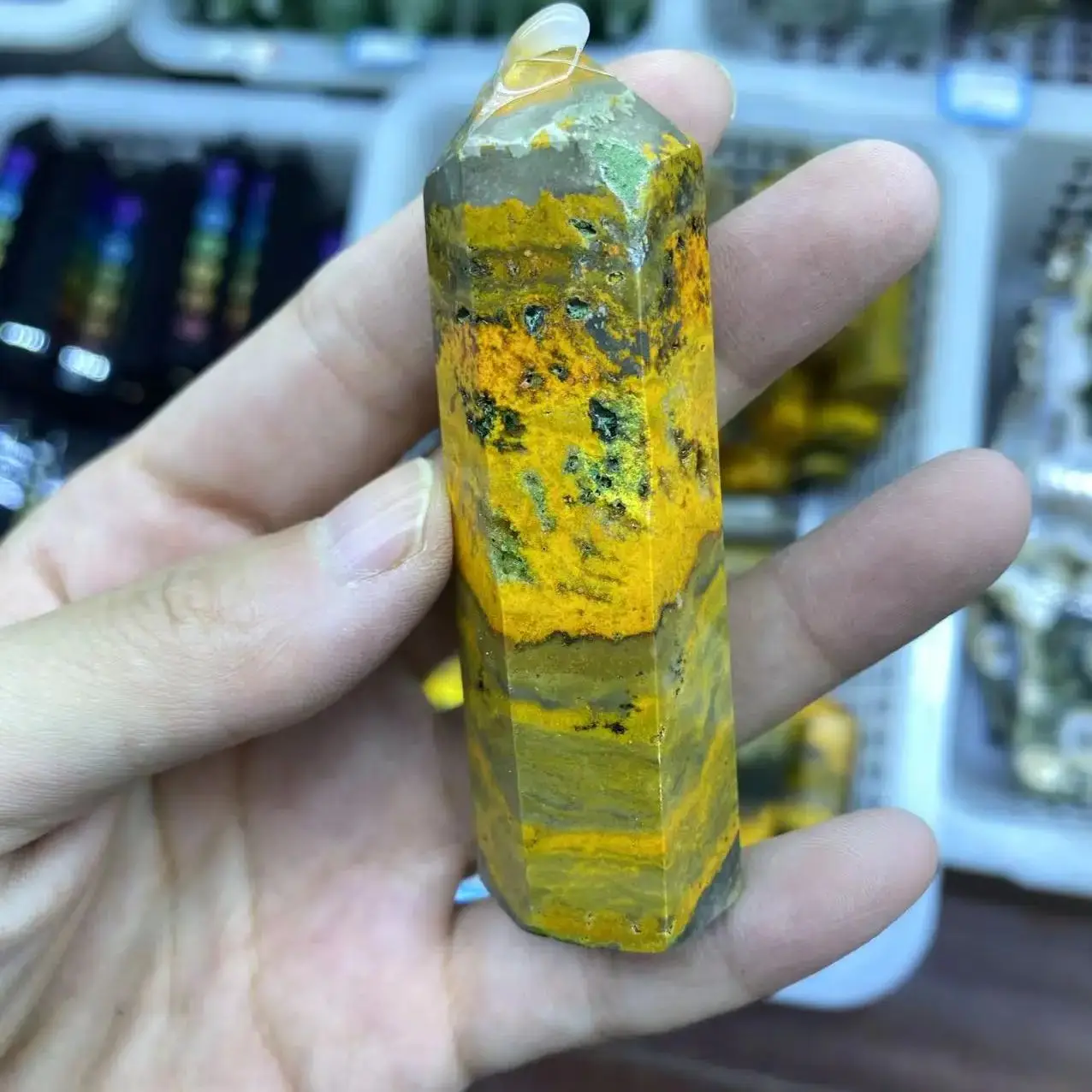 Rare! Beautiful Natural Bumblebee Crystal Energy Tower Reiki Healing Meditation Room Decor Gift Home Office Collection70-90g